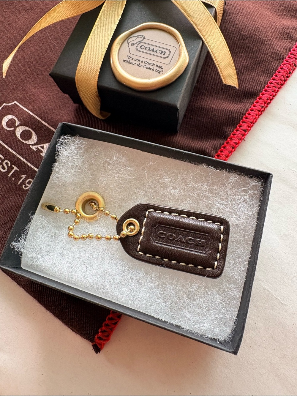 ๐ซRARE Coach DBL-Sided Virgin Vachetta Chocolate HTF Y2K VTG Hang Tag Charm - Picture 11 of 15